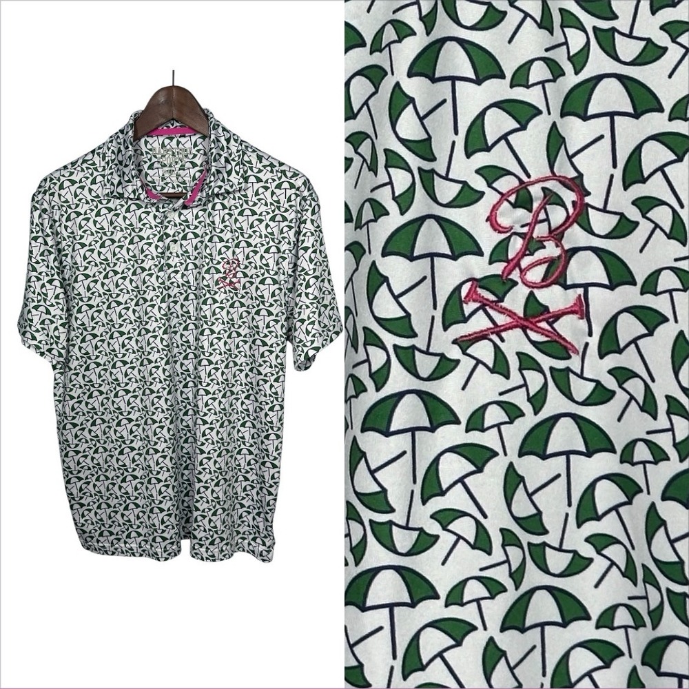 Barstool Sports Mens Performance Tech‎ Golf Polo S AOP Umbrella Print Beach